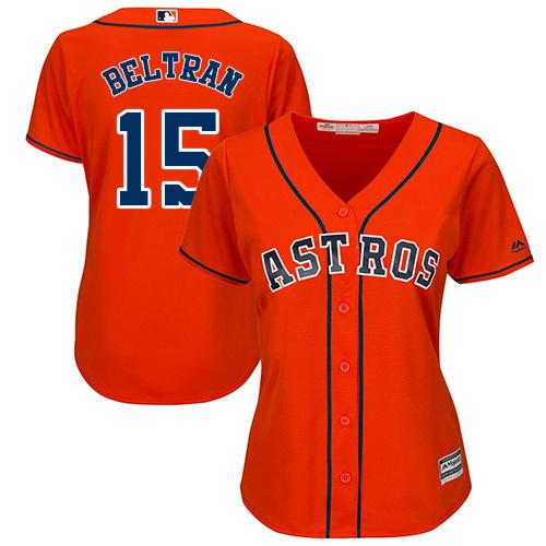 Astros #15 Carlos Beltran Orange Alternate Women's Stitched MLB Jersey - Click Image to Close